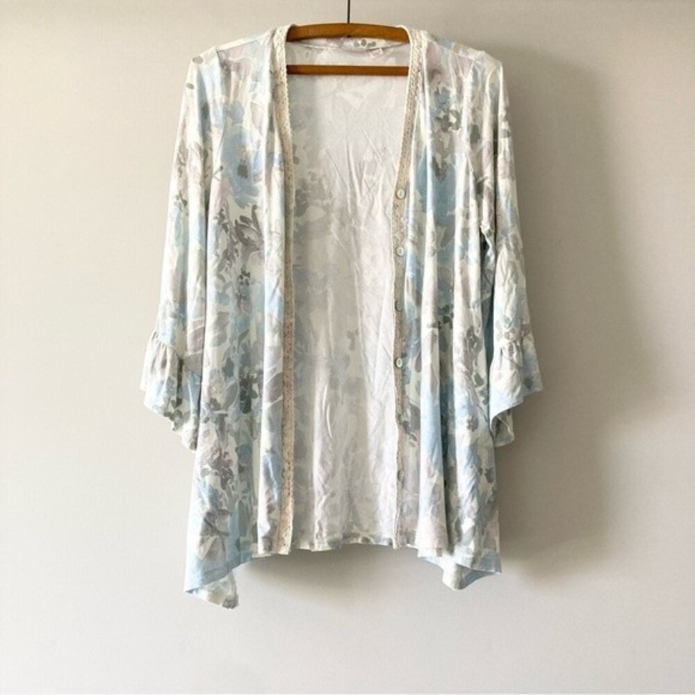 Light Blue Floral‎ Knit Cardigan Logo By Lori Goldstein QVC  A351659